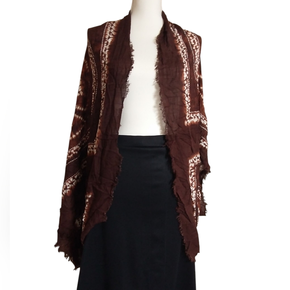 Brown And White Print Kimono